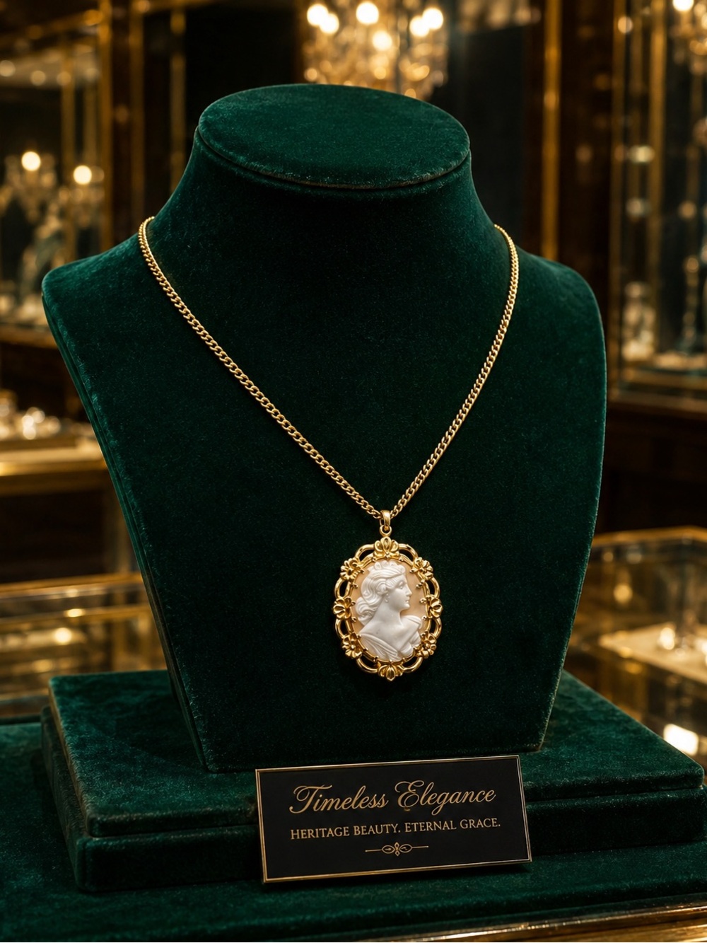 Vintage Italian Carved Conch Shell Cameo Necklace Pendant